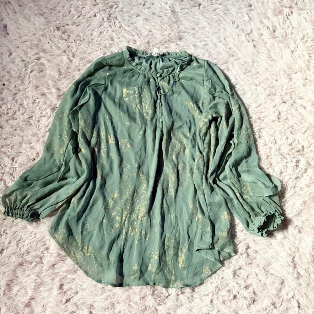 Whimsical Boho Goddess Flowy Ruffle Fairy Core Top Womens S Metallic Cottage